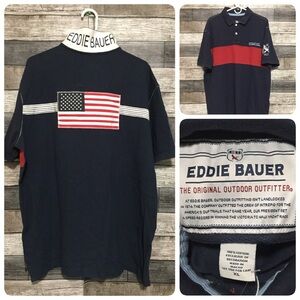 Vtg Eddie Bauer American Flag Polo Shirt Men’s XL Blue Red Short Sleeve Casual